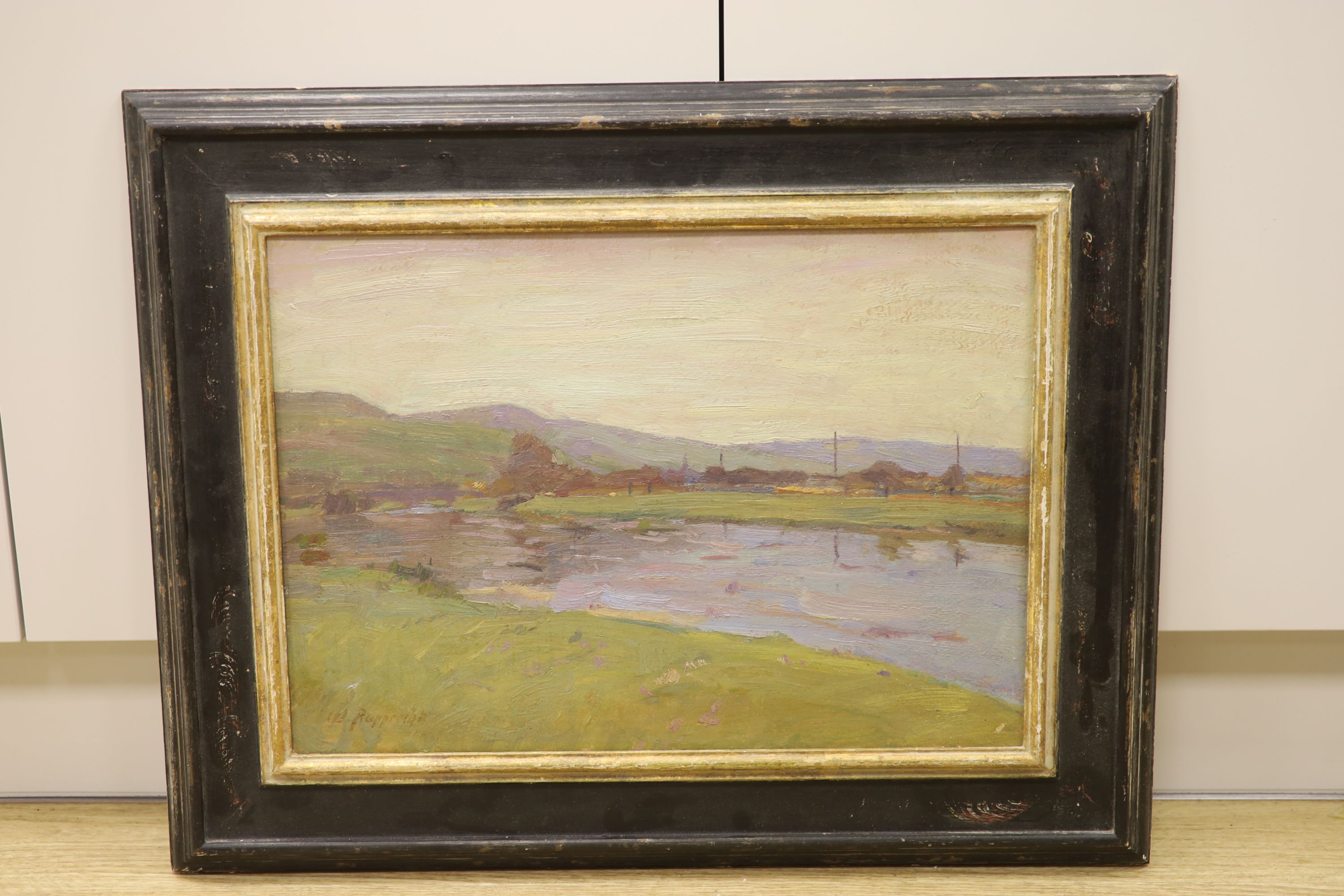 Wilhelm Hugo Rupprecht (German, 1881-1970),oil on panel, River landscape, signed 35.5 x 50cm